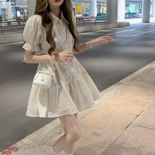 Puff-sleeve Mini A-line Shirt Dress