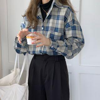 Cropped Ribbed Knit Top / Plaid Wide Leg Pants