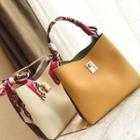 Color Panel Faux Leather Bucket Bag