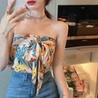 Strapless Flower Print Bow Accent Top Yellow Floral - White - One Size
