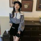 Puff-sleeve Lace Collar Gingham Blouse Gingham - Black & White - One Size