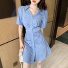 Short-sleeve Ruched Mini A-line Shirtdress