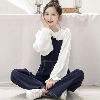 Plain Blouse / Wide-leg Jumper Pants / Set
