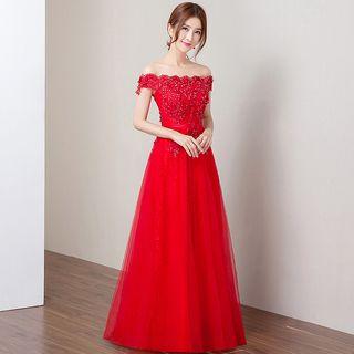 Short-sleeve Off Shoulder Evening Gown