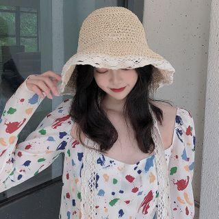 Lace Trim Sun Hat Almond - One Size