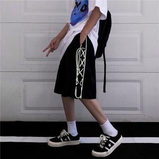 Elastic-waist Straight Leg Reflective Drawstring Pants