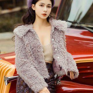 Faux Pearl Button Fluffy Jacket