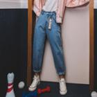 Washed Straight-leg Jeans With Rainbow Strap
