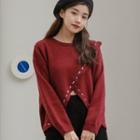 Contrast Trim Stitching Asymmetrical Sweater