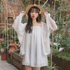 Open Front Lace Trim Jacket / Off-shoulder 3/4-sleeve Dress