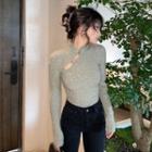 Frog Buttoned Cutout Knit Top