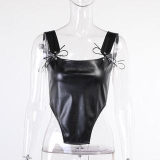 Lace-up Faux Leather Camisole Top