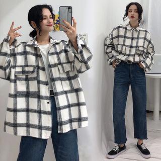Drop-pocket Over-fit Check Shirt Black - One Size