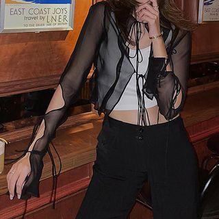Long Sleeve Lace-up Sheer Light Jacket