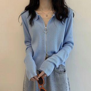 Polo Collar Zip Cardigan