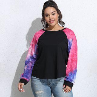 Plus Size Long-sleeve Tie-dyed T-shirt