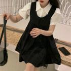Short-sleeve Frill Trim Shirt / Mini A-line Overall Dress
