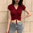 Short-sleeve Drawcord Knit Crop Top