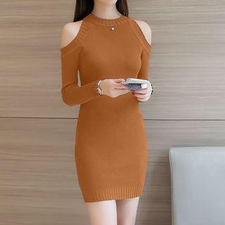 3/4-sleeve Cutout Mini Knit Sheath Dress