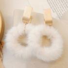 Furry Hoop Earring 1 Pair - Silver Needle - Gold & White - One Size