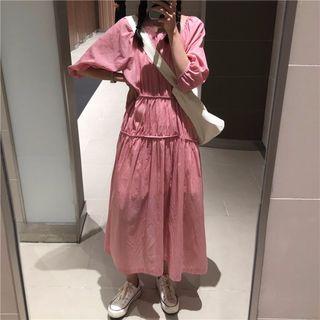 Elbow-sleeve Tie-back A-line Midi Dress Pink - One Size