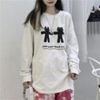Long-sleeve Cat Print T-shirt White - One Size