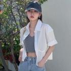 Elbow-sleeve Plain Crop Cargo Shirt