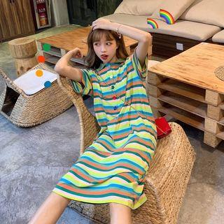Striped Loose-fit Short-sleeve T-shirt / Polo-shirt / Dress