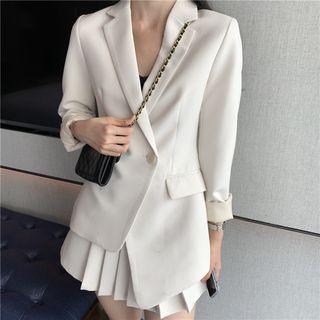 Asymmetric One Button Blazer / A-line Mini Pleated Skirt