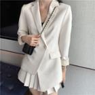 Asymmetric One Button Blazer / A-line Mini Pleated Skirt