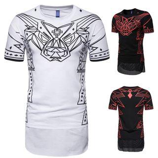 Short-sleeve Printed Mesh Paneled T-shirt