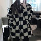 Mock Wool Plaid Zip Jacket Black & White - One Size