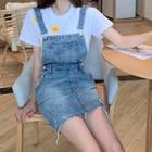 Short-sleeve Floral T-shirt / Denim Jumper Dress