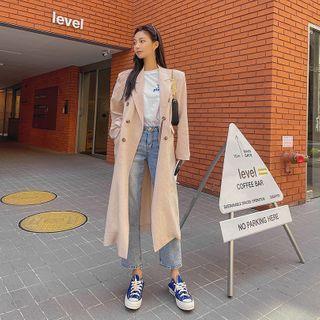 Double-breasted Long Blazer With Sash
