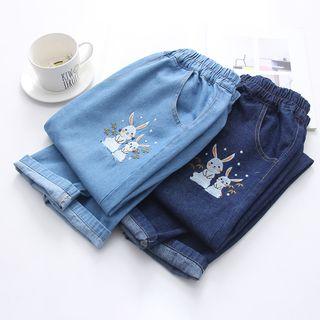 Rabbit Embroidery Harem Jeans