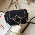 Faux-leather Buckled Embroidered Cross Bag