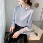 Long-sleeve Beaded Bow-accent Blouse
