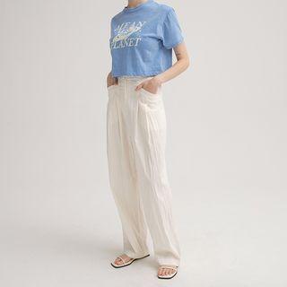 Zip-fly Pleated Wide-leg Pants