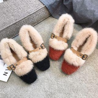 Block Heel Furry-trim Belted Pumps
