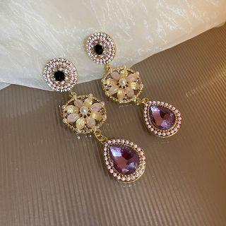 Flower Rhinestone Drop Earring 1 Pair - Stud Earrings - Purple - One Size