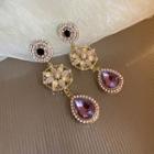 Flower Rhinestone Drop Earring 1 Pair - Stud Earrings - Purple - One Size