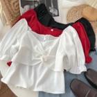 Square-neck Knotted Puff-sleeve Shirt