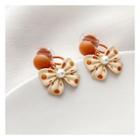 Polka Dot Bow Alloy Dangle Earring 1 Pair - Clip On Earrings - Coffee & Almond - One Size