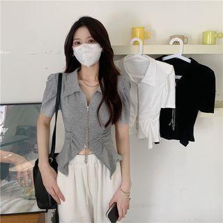 Short-sleeve Asymmetrical Zip-up Polo Shirt