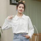 Ribbon Bell-sleeve Shirt White - One Size
