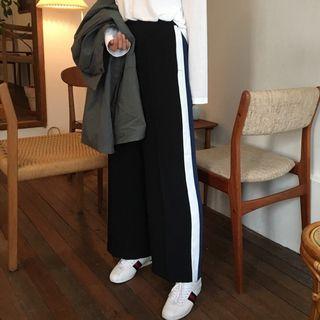 Contrast Trim Wide-leg Pants Black - One Size