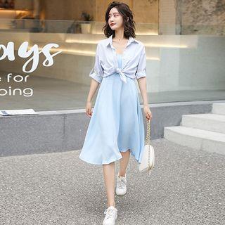 Set: Pinstriped Shirt + Strappy A-line Dress