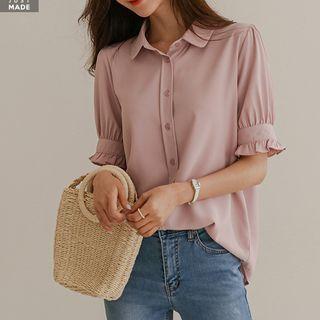 Frill-cuff Textured Blouse