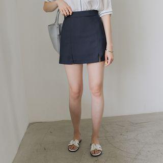 Inset Shorts Cutout-hem Mini Skirt