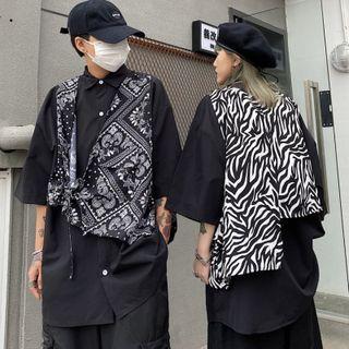 Elbow-sleeve Mock Two Piece Pattern / Zebra Print Shirt